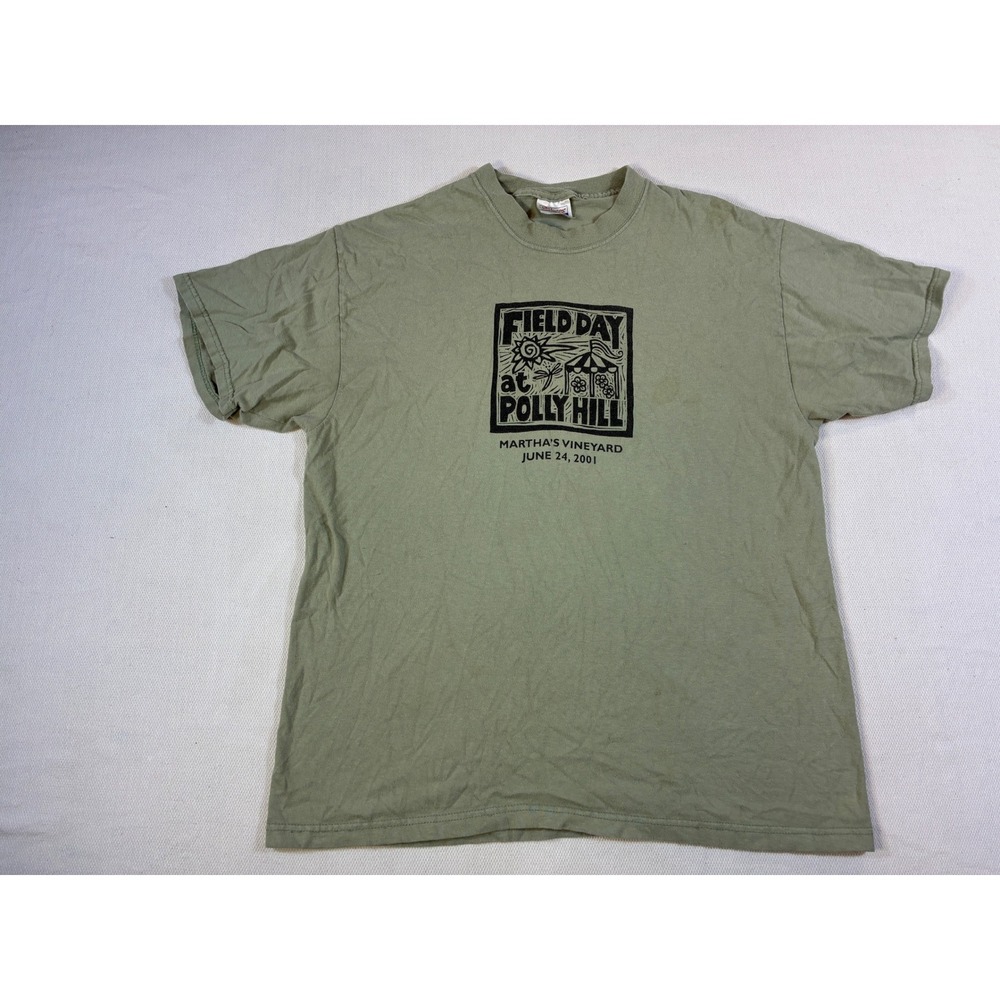 Vintage 2001 Hanes Beefy-T Martha's Vineyard Polly Hill Field Day Shirt Olive L